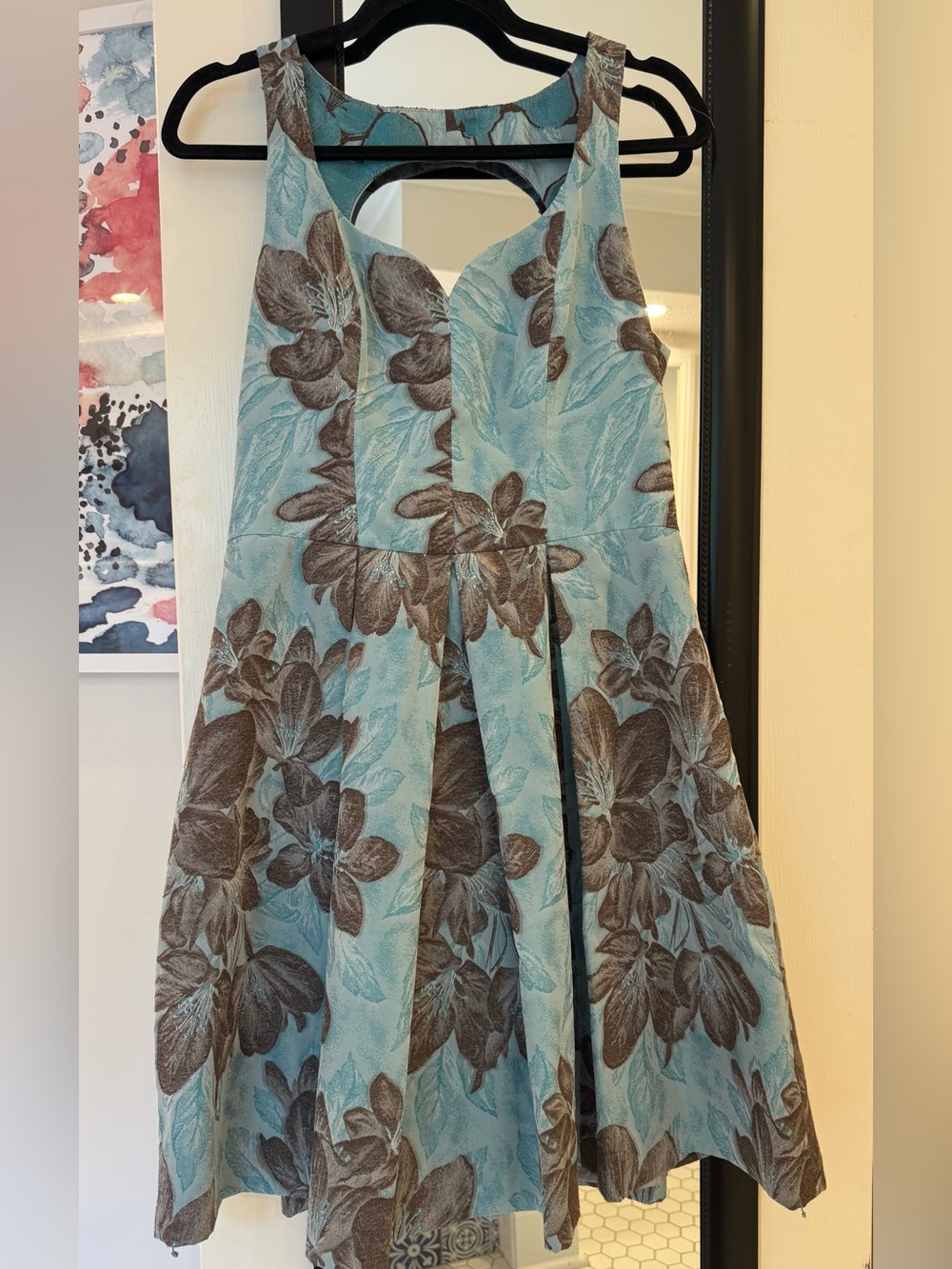 Women’s Floral Fit-and-Flare Dress in Light Blue and Silver/Gray